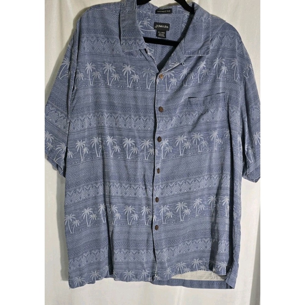 St. John's Bay‎ Men's Blue Palms Silk Hawaiian SS Button Up Shirt XXL